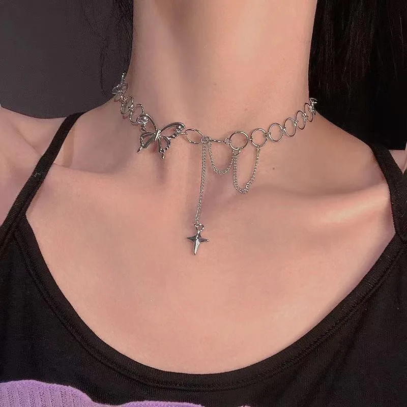 Fashion Choker Necklace for Women Silver Color Butterfly Short Gift Necklace Geometric Neck Jewelry