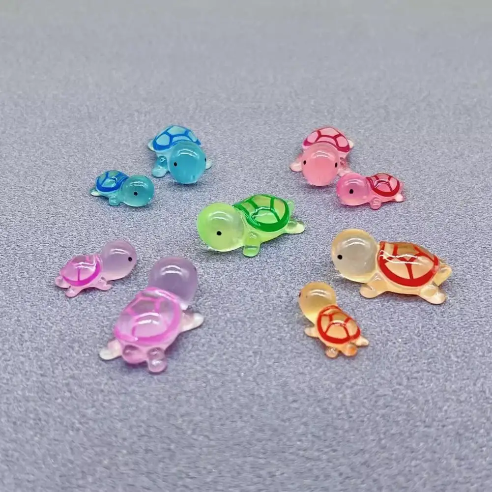 Tiny Turtle Sculpture Set of 10 Colorful Glow-in-the-dark Mini Turtle Figurines Tiny Tortoise Ornaments for Desktop Decoration