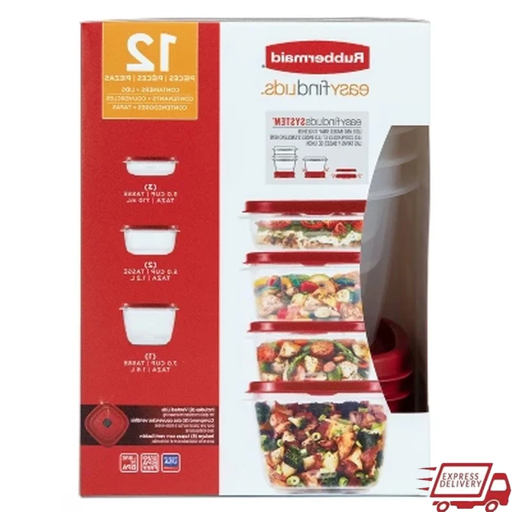 

Set of 12 Food Storage Containers with Vented Lids Microwave Freezer Dishwasher Safe Easy Find Red Clear Durable Plastic