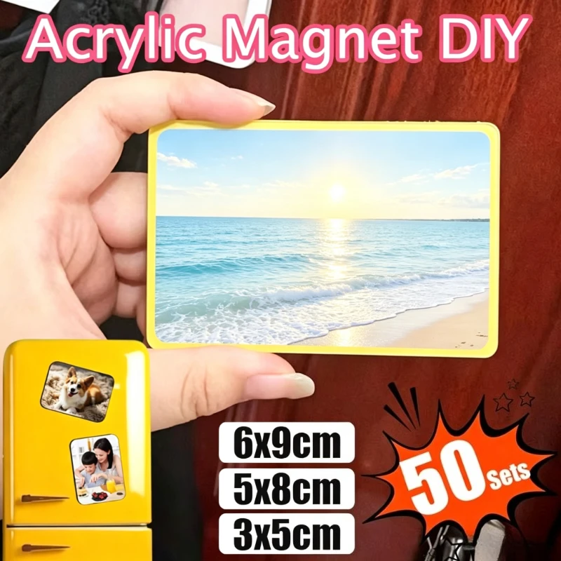 6x9cm 5x8cm 3x5cm Clear Acrylic DIY Fridge Magnets Set with Adhesive Backing Square Magnetic Photo Frames for Crafts Home Decor
