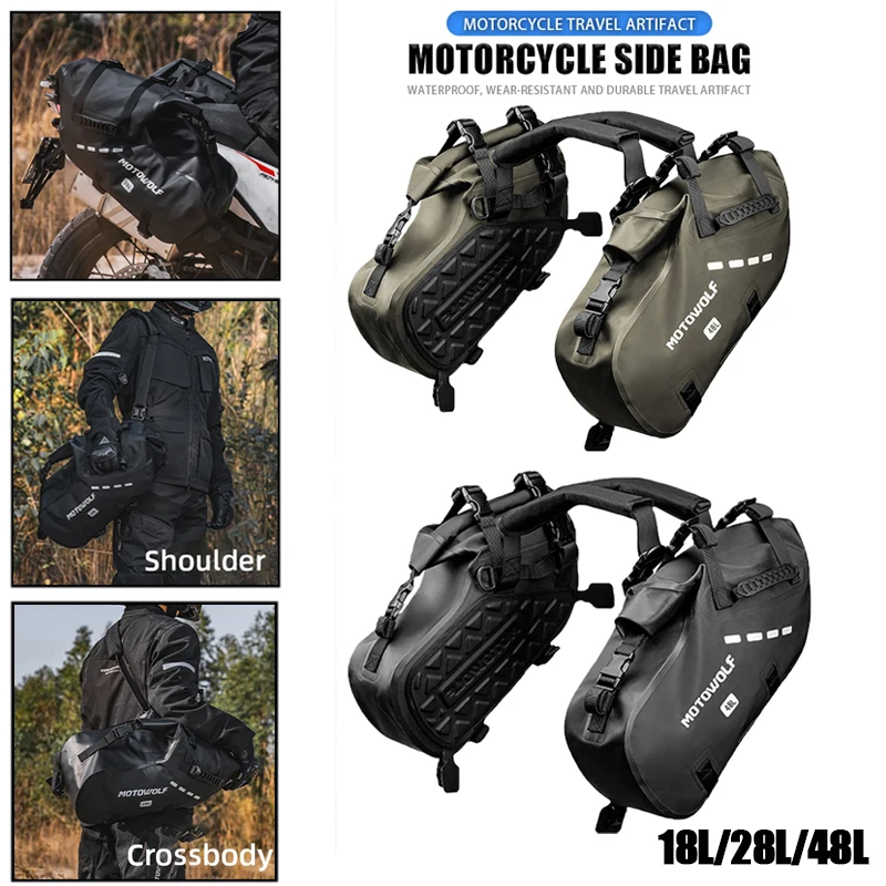 Motorcycle Saddle Side Bag 18L/28L/48L Waterproof Universal Riding Luggage Storage Travel Bag Back Seat Tail Bag Outdoor Bag