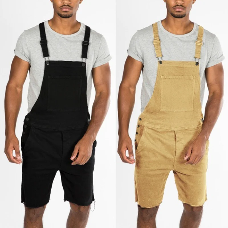 Tooling Overalls Vintage Men's Denim Perforated Shorts One Piece Work Suit Strap Pants Overalls S-3XL