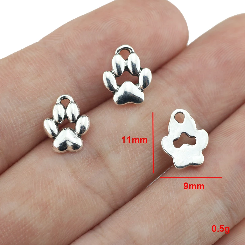 20Pieces/ot 9*11mm Antique Silver Dog Paw Charm Lovely Animal Baby Footprint Pendant For DIY Jewelry Making