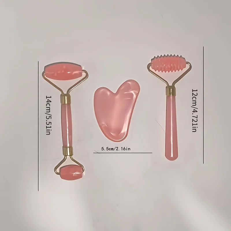 3-teiliges Rosenquarz-Rollen-Set, künstliche Jade, doppelseitiger Gesichtsschönheitsstab, manuelles Massagegerät, 4-teilig, saisonale Verwendung