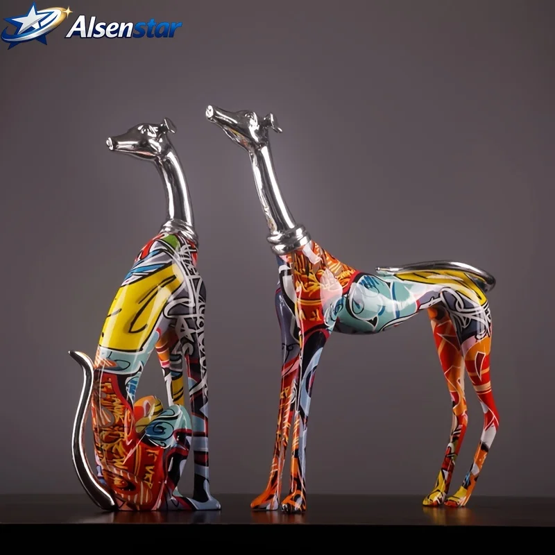 1pc Art Deco Resin Dog Sculpture - Colorful Abstract Animal Figurine for Tabletop Decor For Thanksgiving, Christmas,Decor