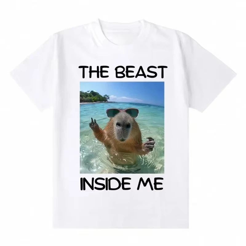 The Beast Within Me Capybara Meme Graphic Tee Unisex Humorous Animal Lover Summer Casual Streetwear Fashion Tops