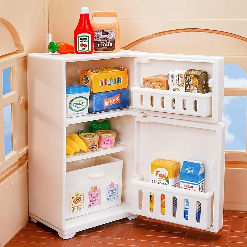 1:12 casa de muñecas en miniatura, refrigerador blanco de juguete, Mini juguete para nevera, comida simulada, juguetes para juego de imitación, muebles de cocina, decoración del hogar
