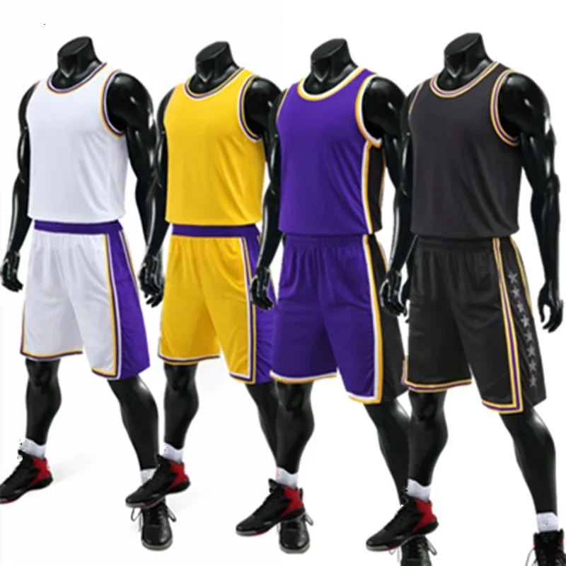

Kids Adult Basketball Jersey Set Child Men Blank Basketball Uniforms Goal Throw Training Vest Double Pocket Shorts Sports Suit