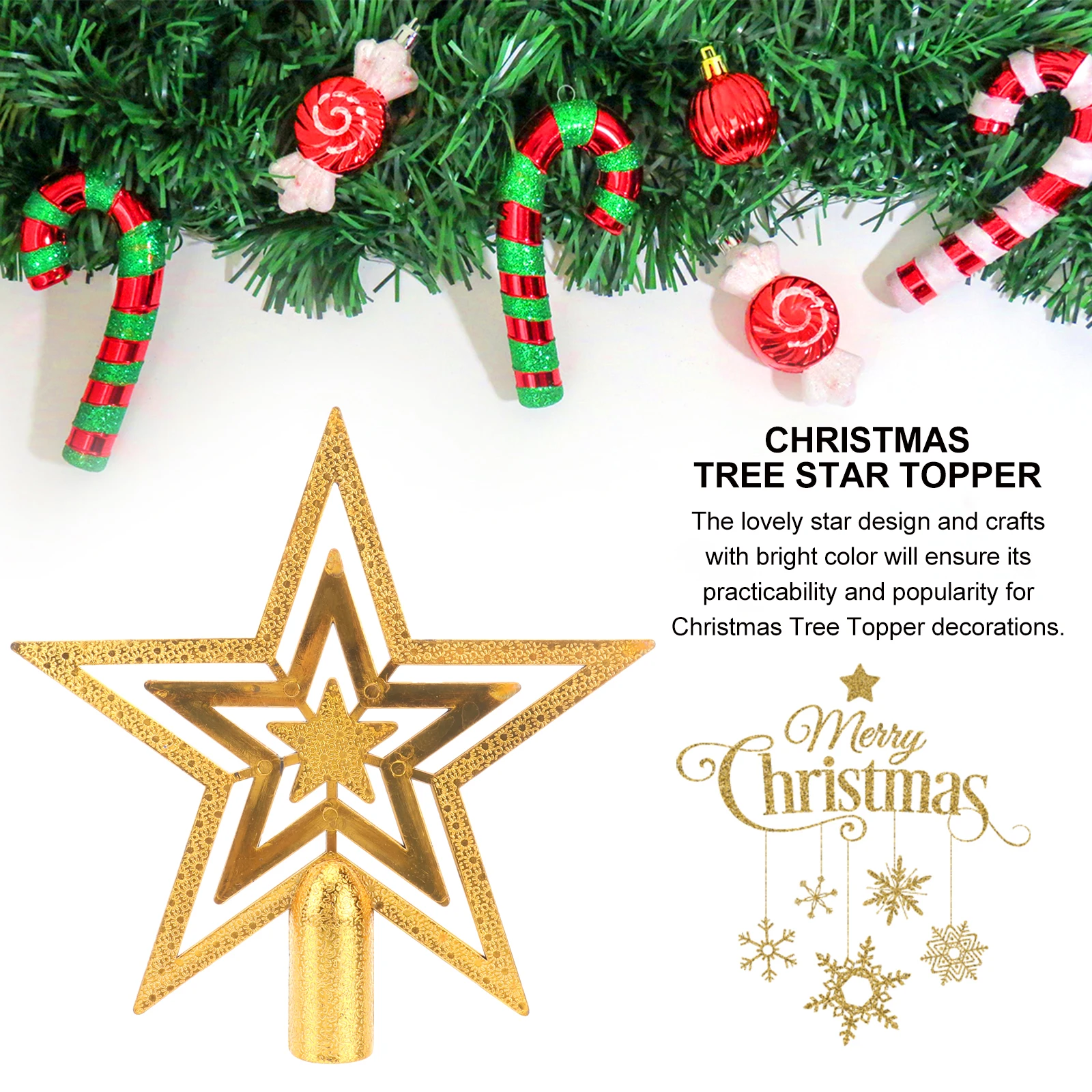 

15 Cm Christmas Tree Topper -Pointed Metal Lightweight Bright Colorful Party Holiday Decoration Star Treetop