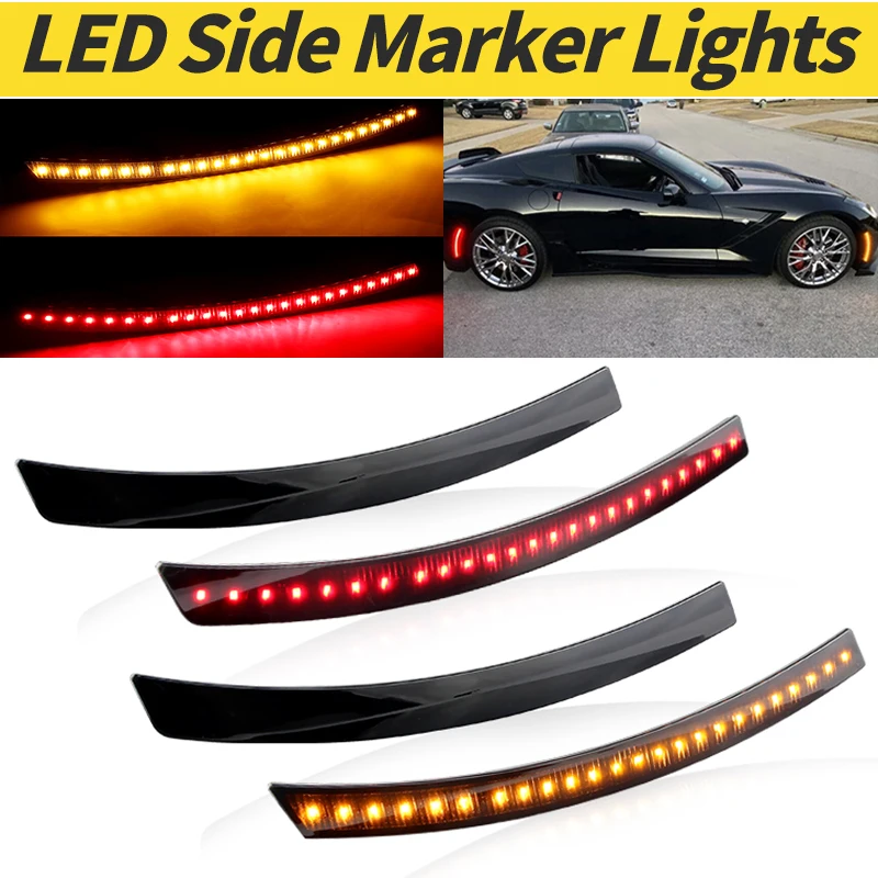

For Chevy Corvette C7 2014-2019 Car Front Rear Bumper LED Side Marker Turn Signal Lights Lamp Yellow Red Smoky Lens OEM22771197