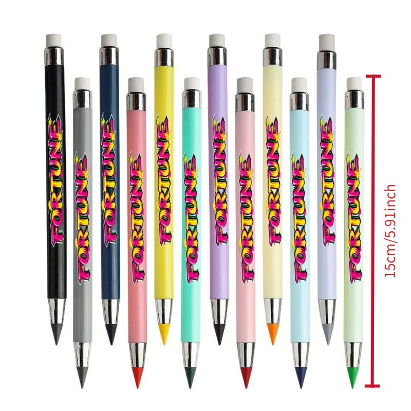 12 pacotes de lápis eterno com padrão de texto inspirador, cor macaron, não é fácil de quebrar, lápis de cor para esboço de estudante