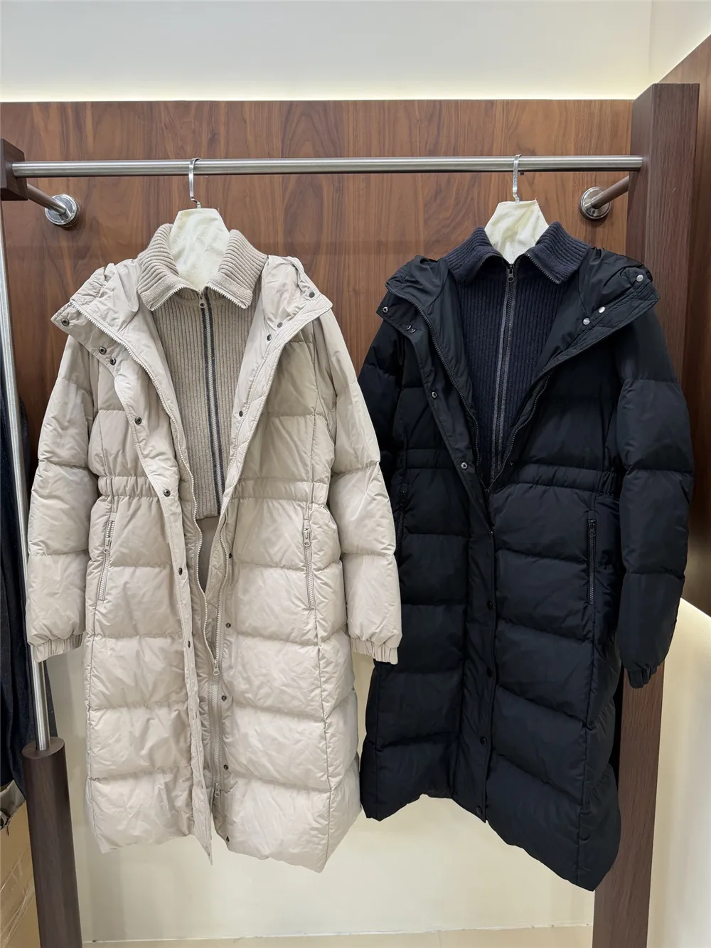 Women’s Premium Thickened Faux-Layered Cashmere and Goose Down Mid-Length HoodedDown Coat