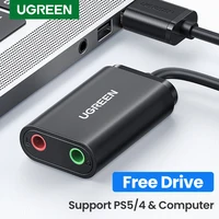 UGREEN-tarjeta de sonido USB a interfaz de Audio de 3,5mm para ordenador de escritorio, portátil, USB, micrófono, altavoz, auriculares para PS5, PS4, tarjeta de Audio