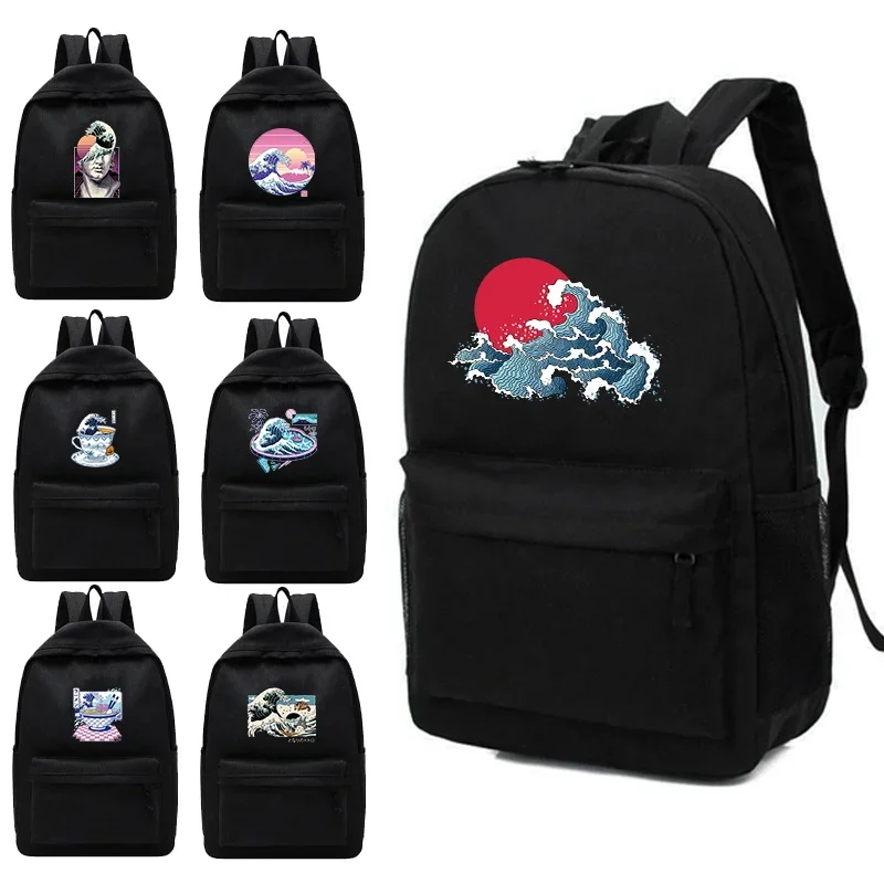 

Women's Backpack Female Multi-pocket Casual Woman Travel Bag High Quality Schoolbag for Teenage Girl Book Knapsack Wave Pattern