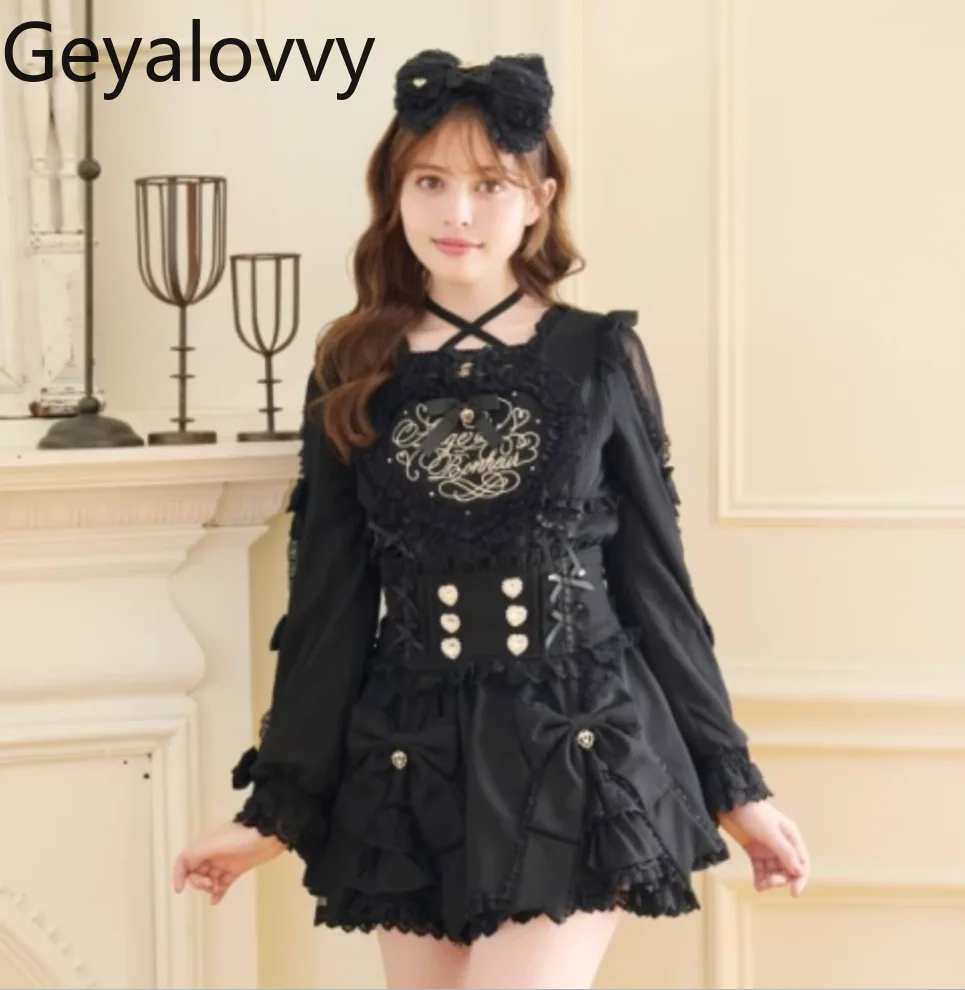 

Spring and Summer Heart Buckle Double Bow Lace Patchwork Girls High Waist Skirt Sweet and Cute Short Women's Casual Skirts