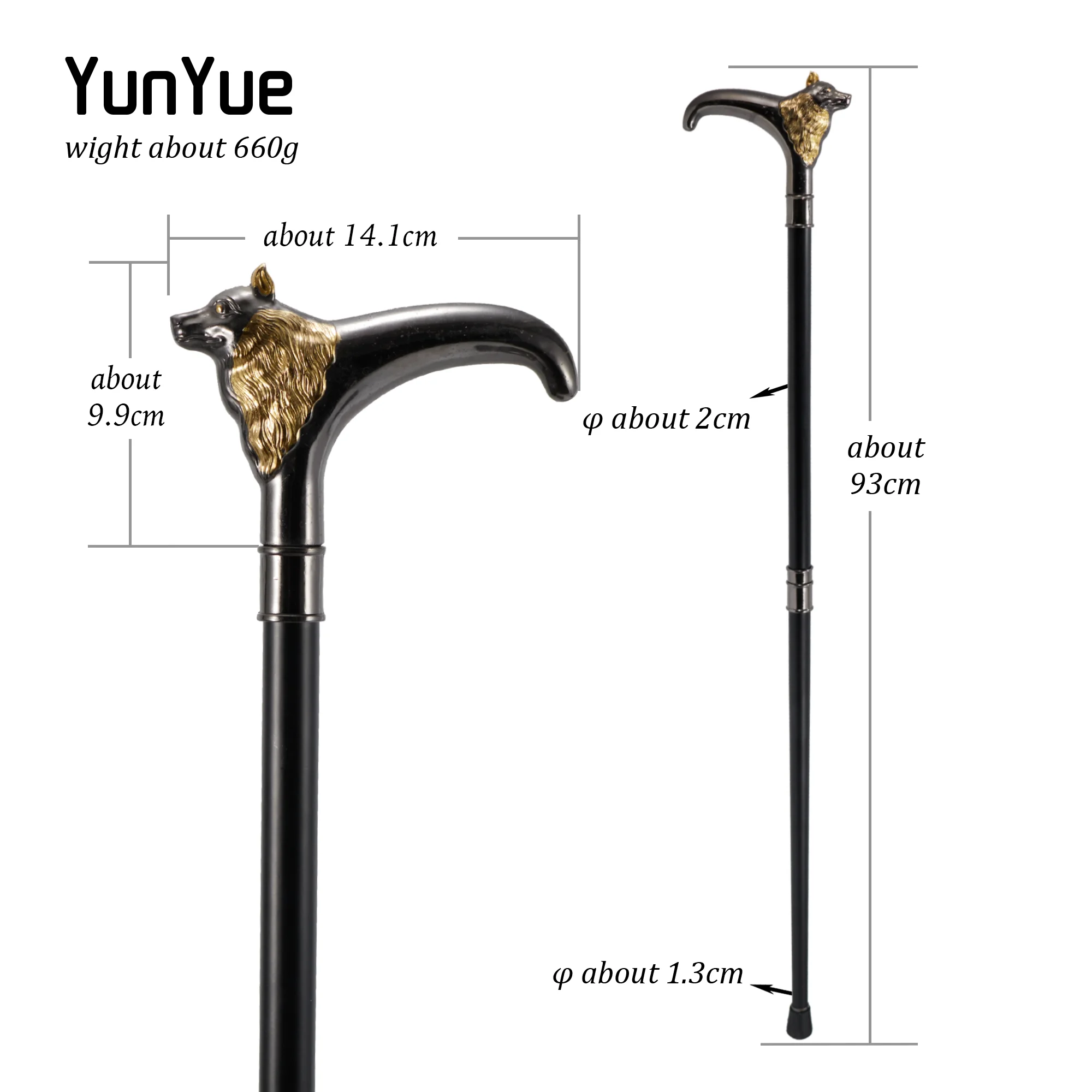 فاخر الذهب والأسود المعادن الذئب الحيوان موضة عصا للمشي ديكور هالوين تأثيري خمر حفلة المشي قصب 93 سنتيمتر