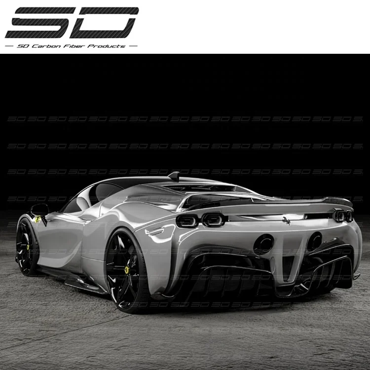 SD style dry carbon fiber front lip side skirt rear diffuser rear spoiler intake air spoiler for Fer-rari SF90