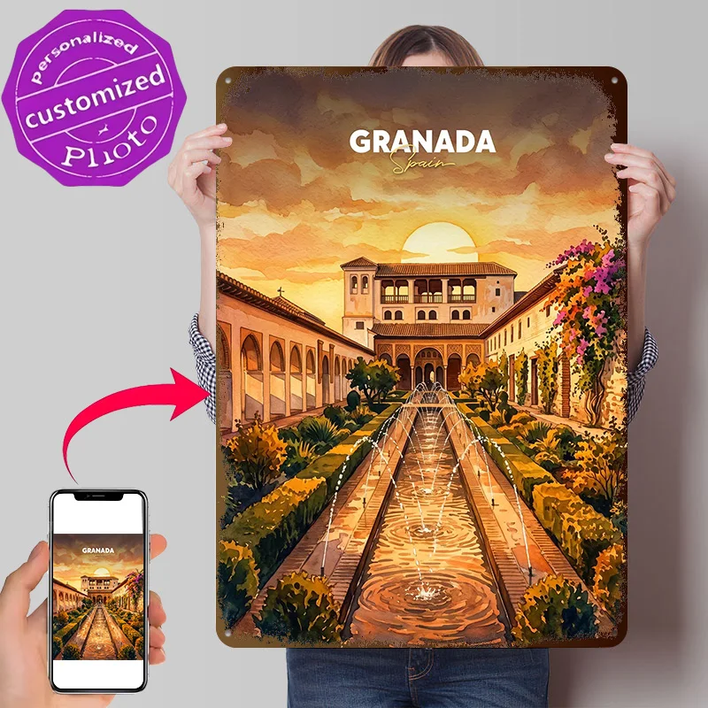 Granada Spain Alhambra Metal Poster Perfect Gift for Fans Lovers Customized Wall Art Metal Sign for Modern Home Decoration Room