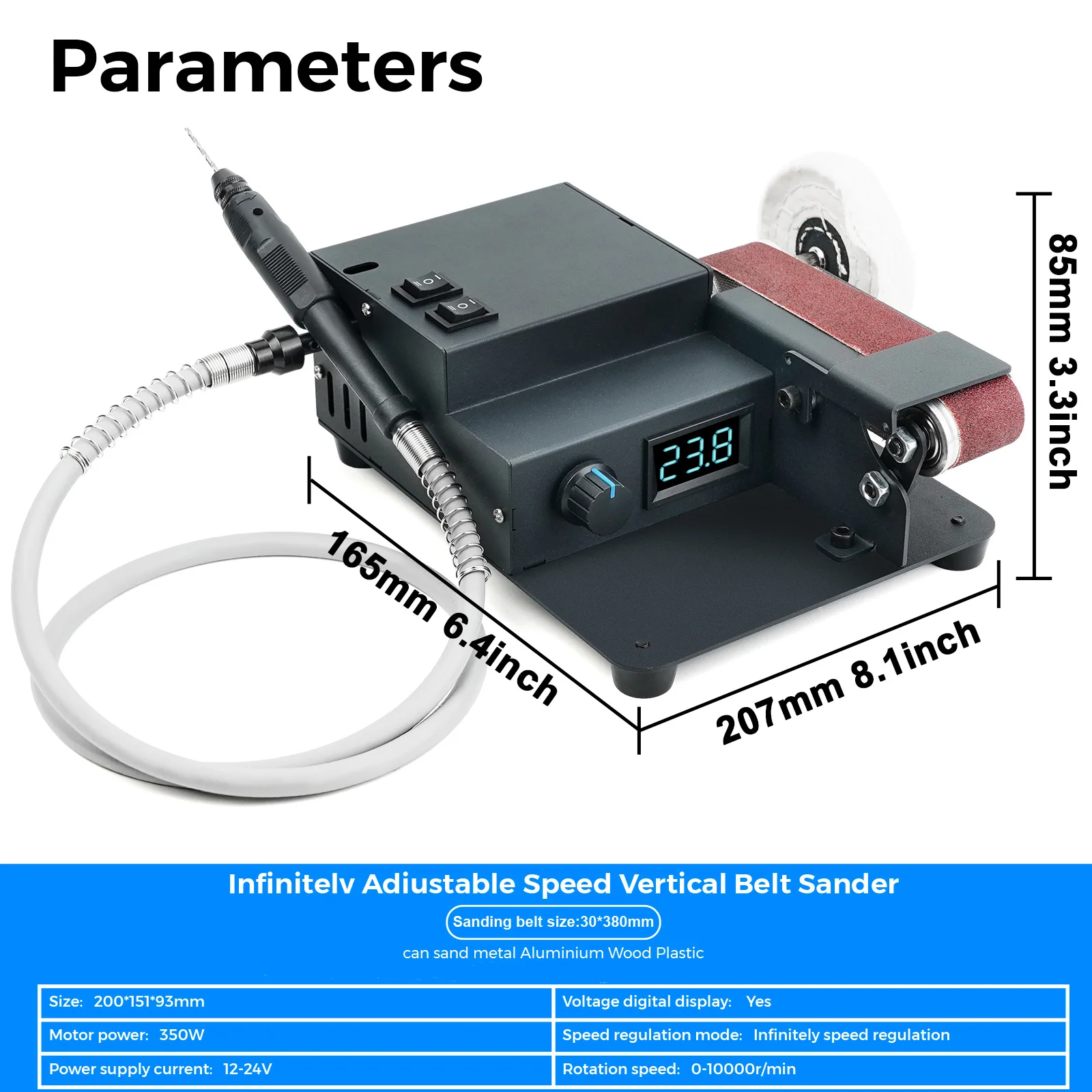 Mini Belt Sander Electric Bench Grinder Sanding Machine 7 Speed Adjustable Control Small Grinder Sharpener Polisher Machine