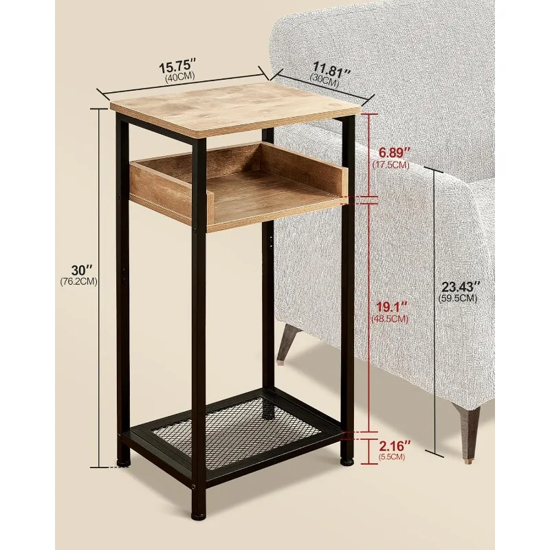 โต๊ะข้างทรงสูง, โต๊ะไฮเอนด์ 30 นิ้ว, โต๊ะทางเข้าเล็ก, โต๊ะข้างเตียงสําหรับห้องนั่งเล่นและห้องนอน, สีเทาและสีดํา