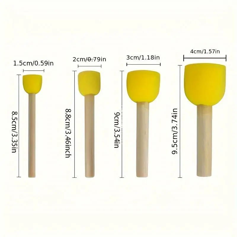 24 Pcs Yellow Sponge Brushes for Graffiti, Painting, and Art Projects - Round Mushroom Heads, Durable Rubber