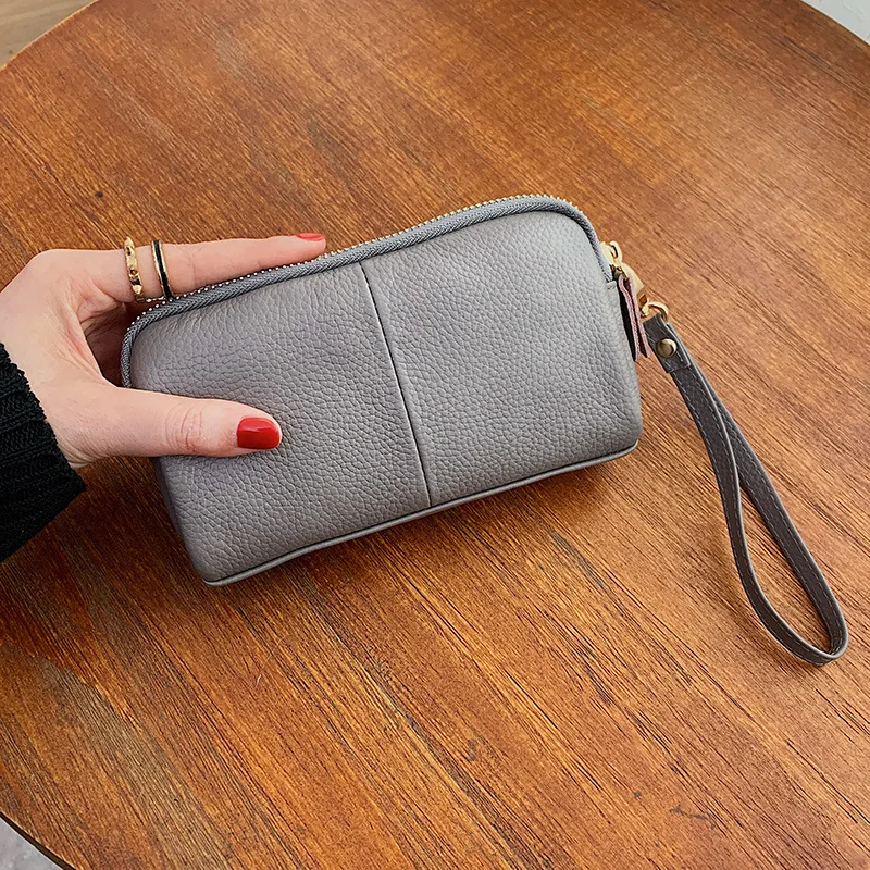 Genuine Leather Handbag for Women 2024 New Minimalist Casual Zipper Texture Small Top Layer Cowhide Wallet for Ladies Purse Bag