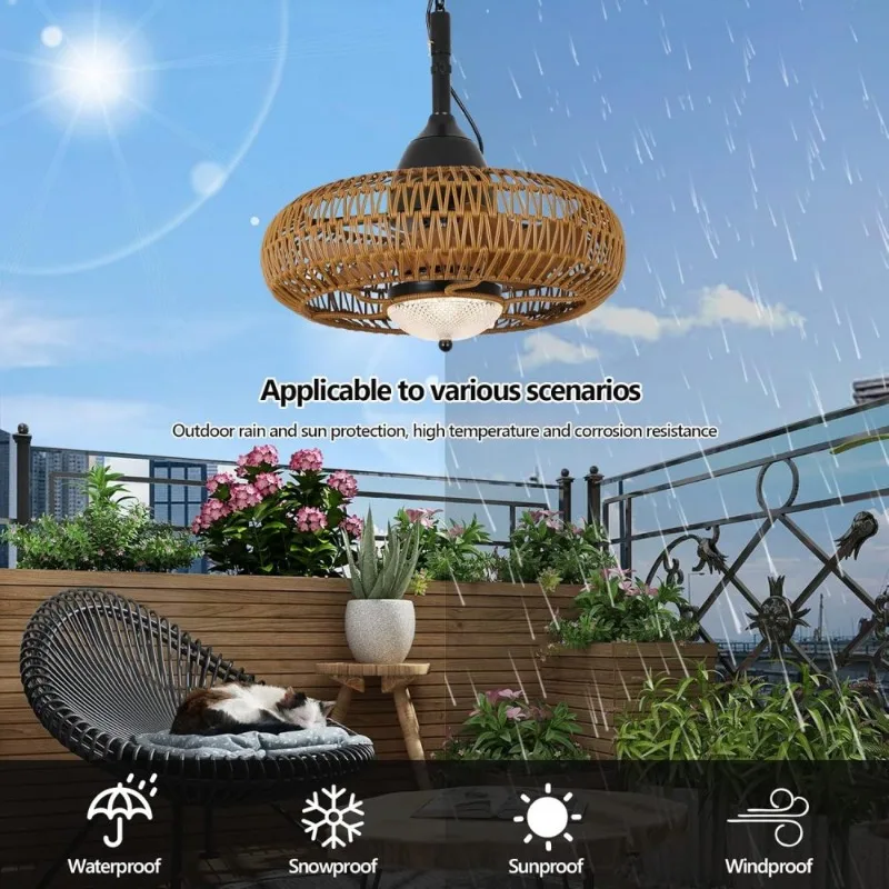 Remote Control Waterproof Outdoor Ceiling Fan with Lights Quiet Patio Garden Porch Backyard Home Lighting Fan