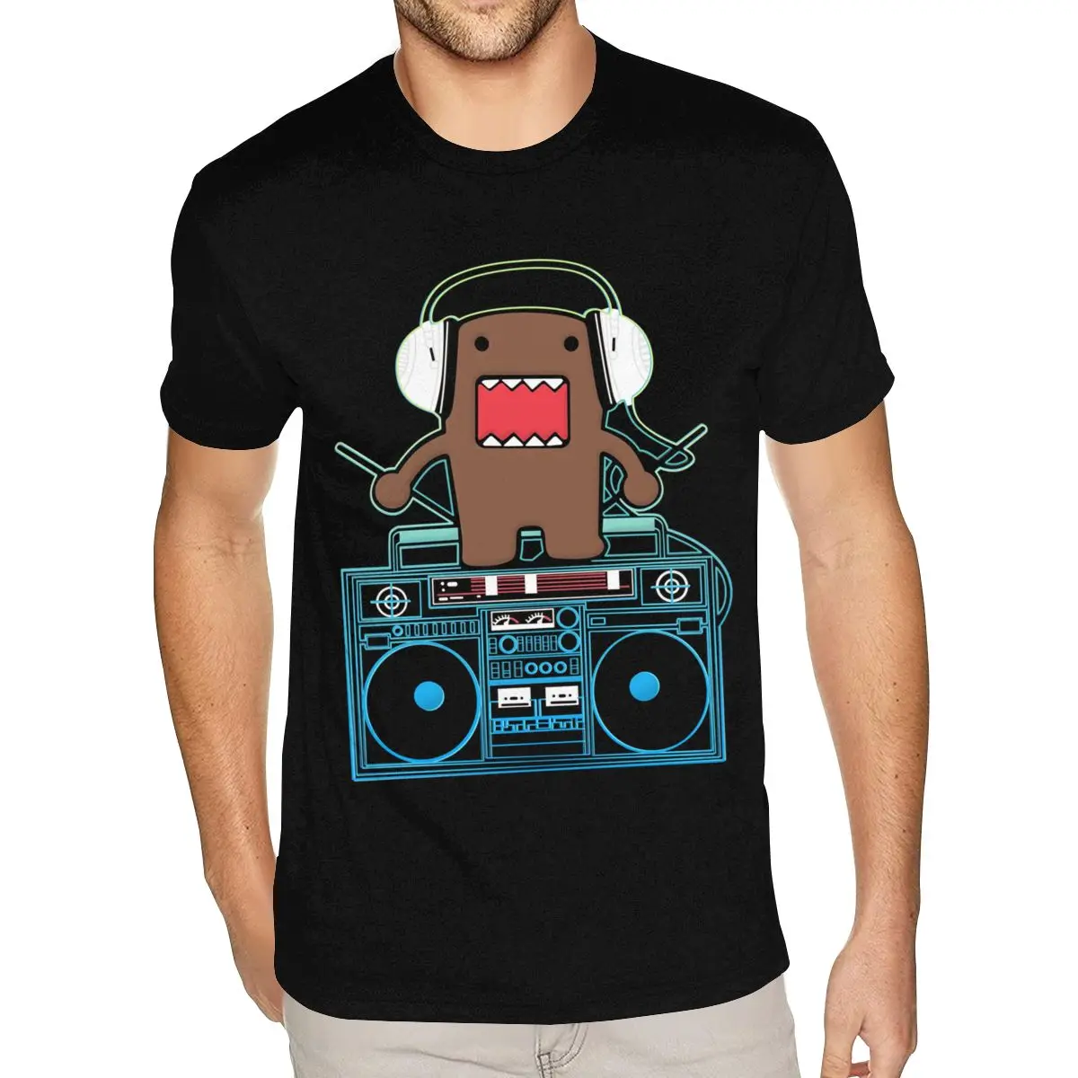 

Domo Kun Dj Domo Tees Shirts Mens Bespoke Short Sleeved Full Cotton Black O Neck Tshirt