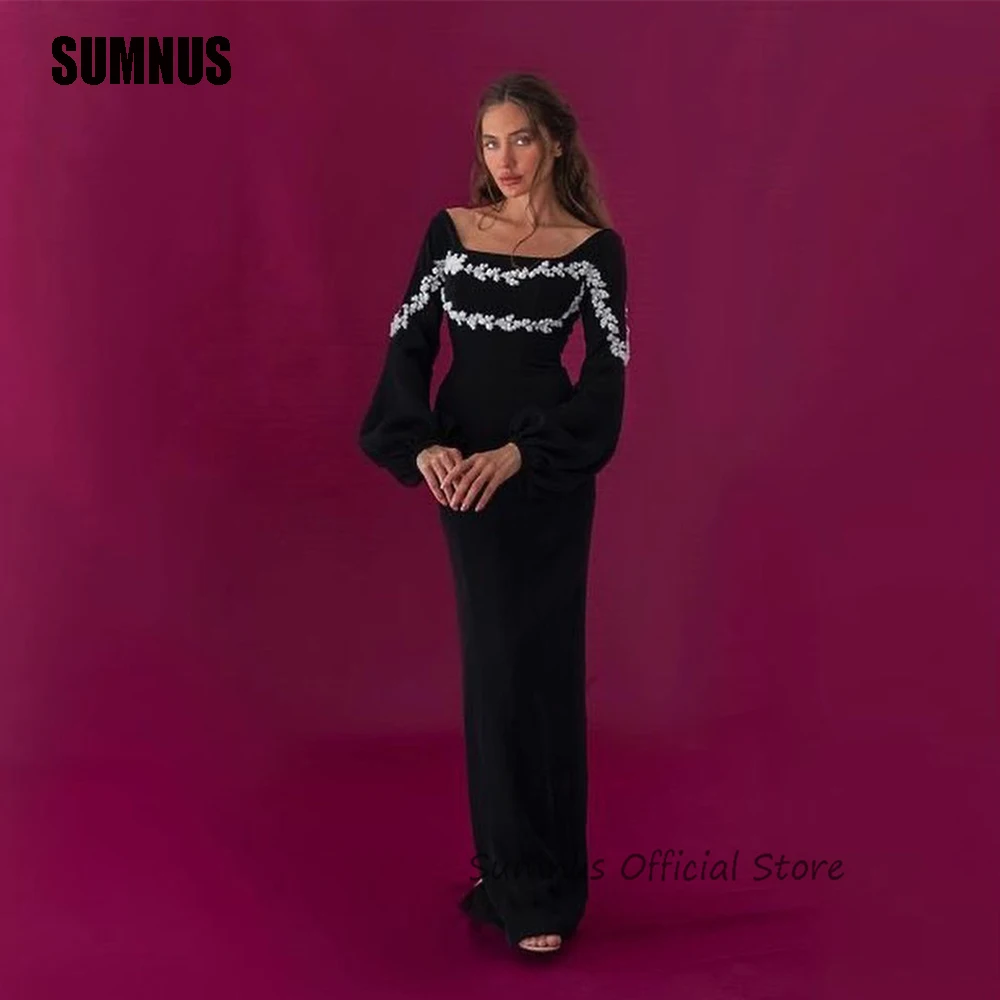 SUMNUS-Robe de soirée sirène en velours noir classique, manches longues, fendue, Rh, quelque soit un événement formel, robe éducative