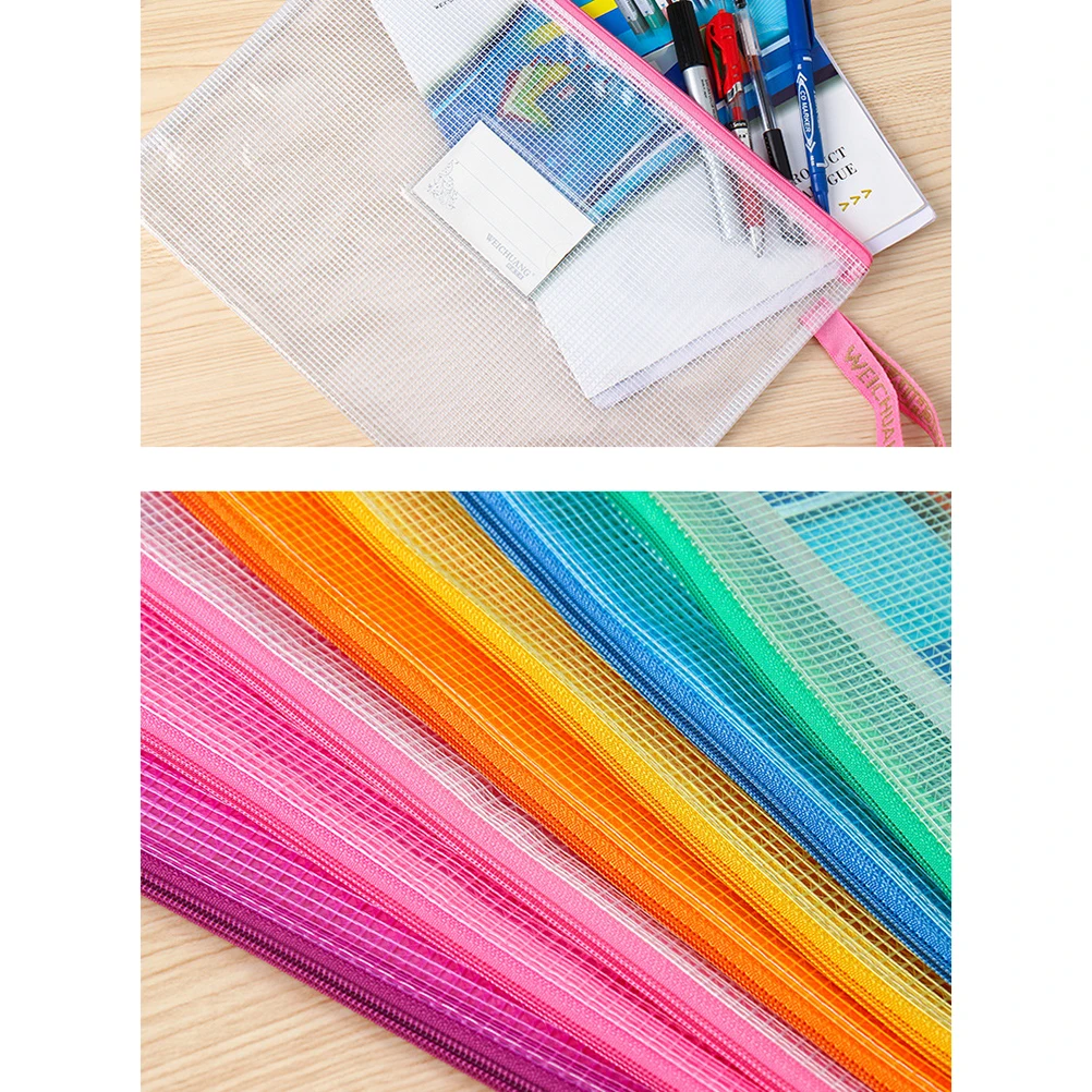 

7Pcs File Bags PVC Waterproof Oilproof Zipper Pockets ganizer Stationery Holder School Office Home Travel