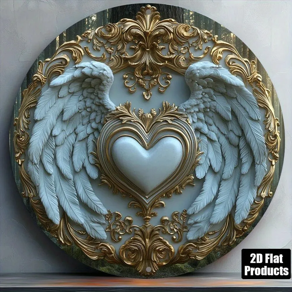 CIFBUY Vintage Aluminum Wall Art Waterproof Metal Heart Feather Sign Durable Decor For Home Bar Kitchen Cafe Room Mural
