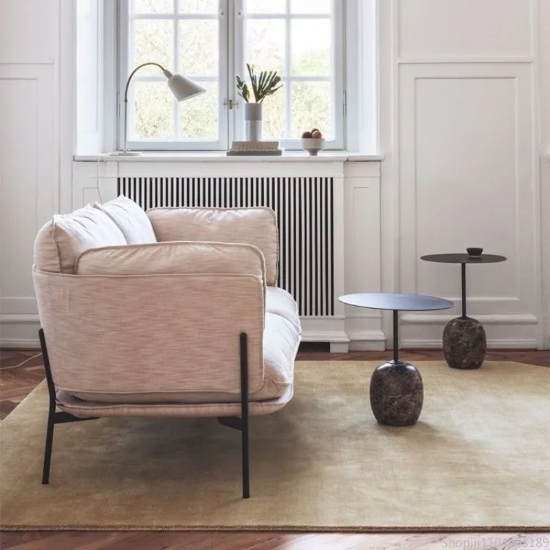 Contemporary Marble Side Table Modernist Organic Coffee Table Compact Round Balcony-to-Interior End Table Veined Stone & Steel - Image 3