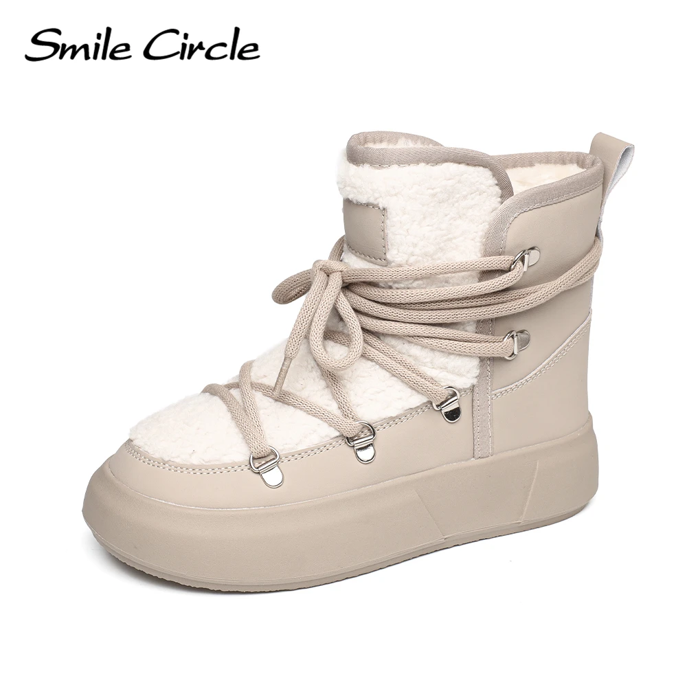 Smile Circle Snow Boots Women Winter Warm Plush Ankle Boots Trendy Platform Casual Shoes