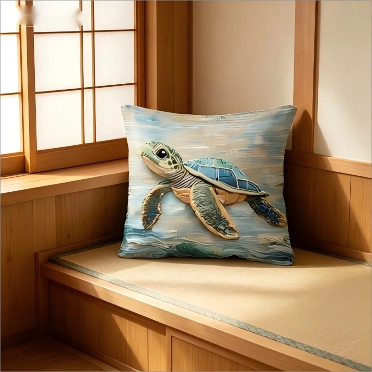 Cute Sea Turtle Pillow Cover 2D Faux Embroidery Print Ocean Marine Life Cushion Case for Sofa Bed Couch Coastal Beach  Home