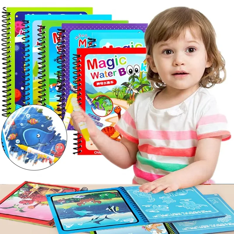 Wielorazowe Magiczne Książeczki do Rysowania Wodą dla Dzieci, Książeczki do Graffiti i Kolorowania Wodą, Sensoryczne Zabawki Edukacyjne do Wczesnej Nauki, Puzzle do Rysowania