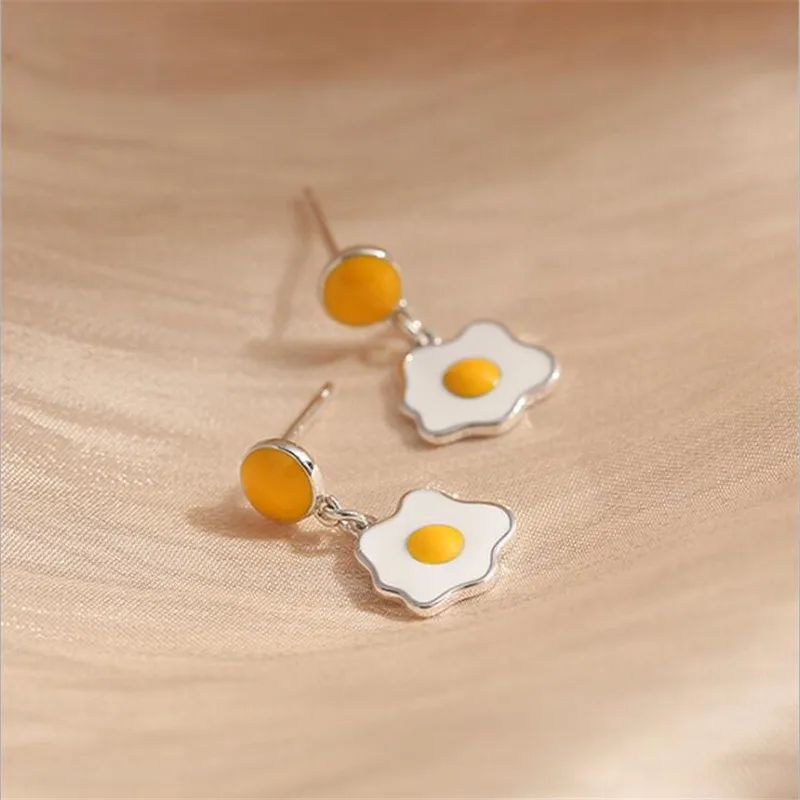 New Fashion Creative Poached Egg 925 Sterling Silver Jewelry Temperament Cute Sweet Cartoon Earrings  E185