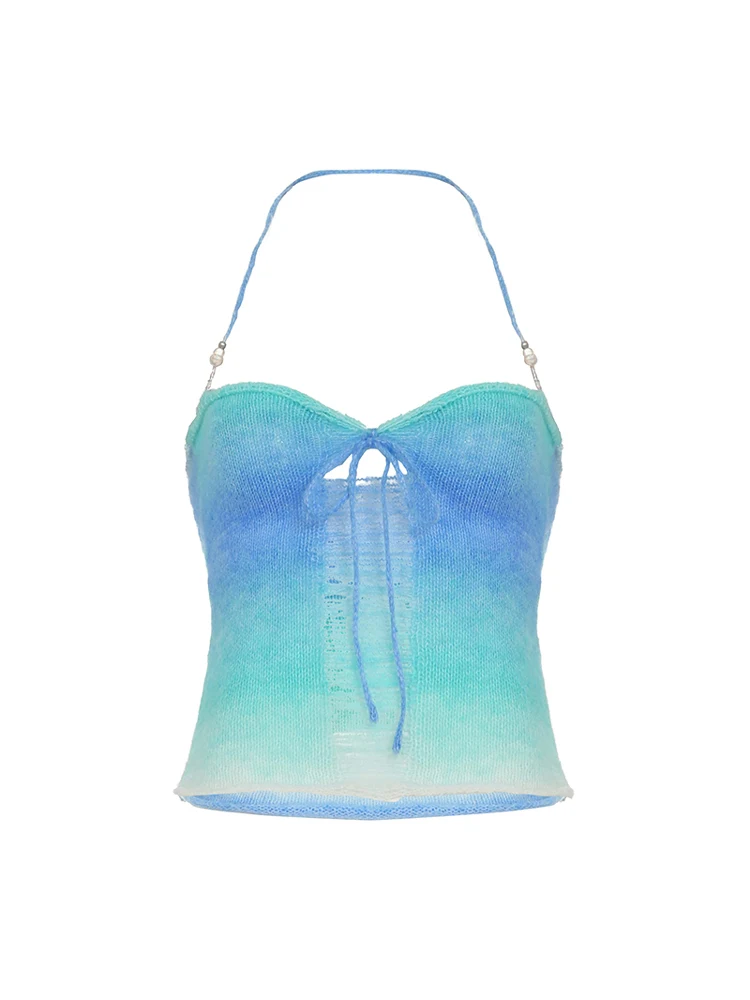 Amyway Dopane Zomer Zoet Pittig Meisje Strepen Off-shoulder Gebreid Vest Met Kralen Asymmetrisch Pendelen Sle Slim Fit