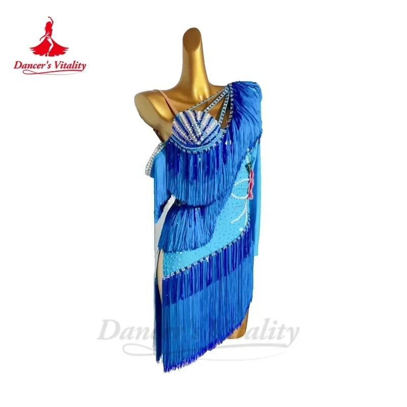 Latin Dance Performance Dress for Women Customsized Rumba Chacha Tango Competiton Clothing Skirt Latin Dancing Tassel Dresses