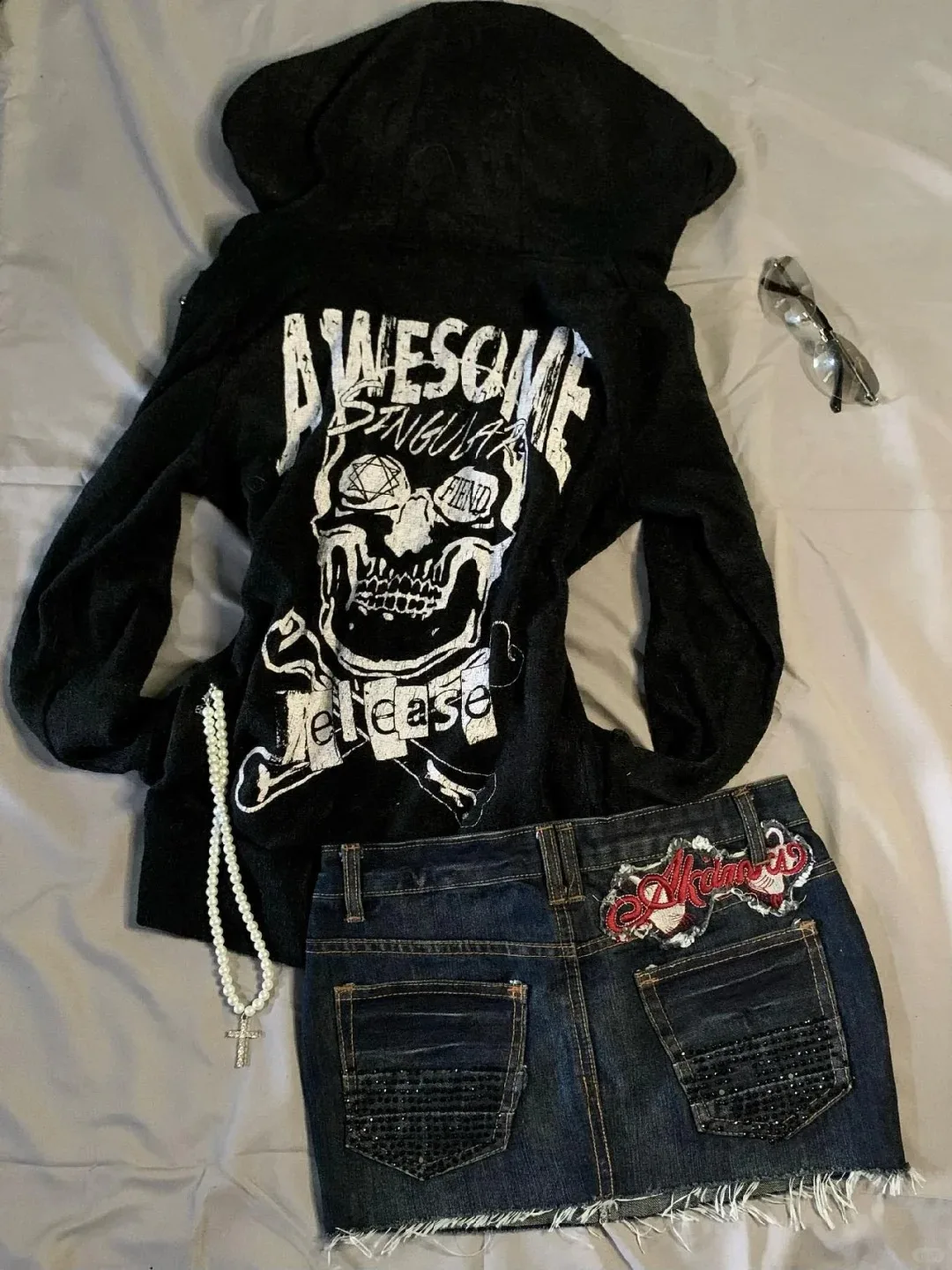 90s Letter Punk Hoodie Y2k Gothic Skull Print Streetwear Harajuku Hot Girl Hip Hop Zipper Hoodie Grunge Black Sweatshirt Female