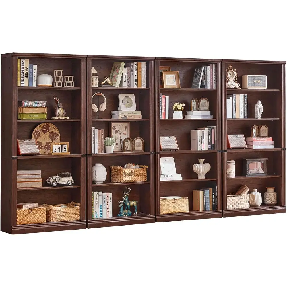 

RWYHG 70" Walnut Tall Bookshel Set o 4,5-Tier Thick Wooden Book Shel with Adjustable Shelves,ree Standing armhouse Bookcase with