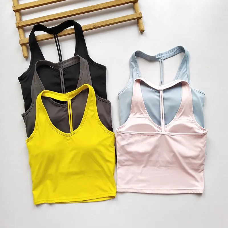 Trajes de Yoga para gimnasio, deportes, belleza en la espalda, lencería, pechos de felpa, cuello en V, chaleco con cuello Halter, sujetadores, Fitness, correr, trajes de Fitness a prueba de golpes