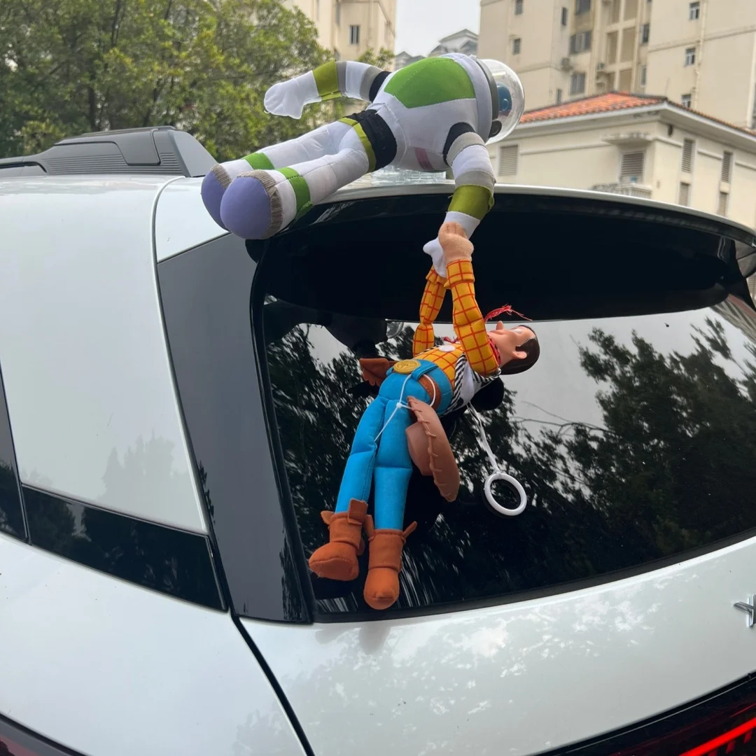 

Toy Story Buzz Lightyear Rescue Woody Auto Car Exterior Decoration Funny Dolls Anime Peripheral Car Hang Out Decor