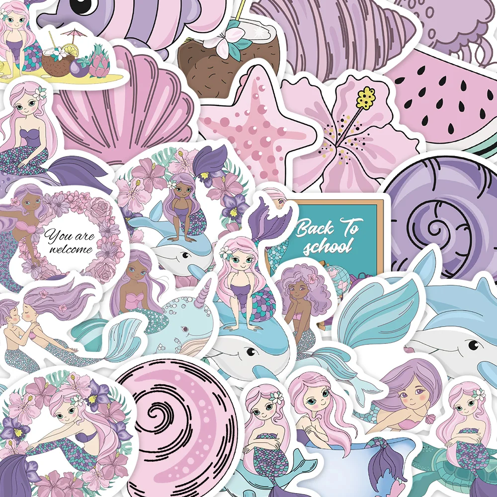 56pcs Cartoon Mermaid Sticker For Phone Laptop Luggage Magazine Scrapbook Guitar Decal Sticker Student Reward