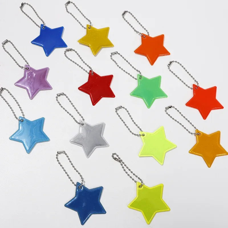 New Arrivals Star Shaped Colorful PVC Reflective Pendant Night High-gloss Safety Marker Bag Keychain Reflector Ornaments 55x55mm