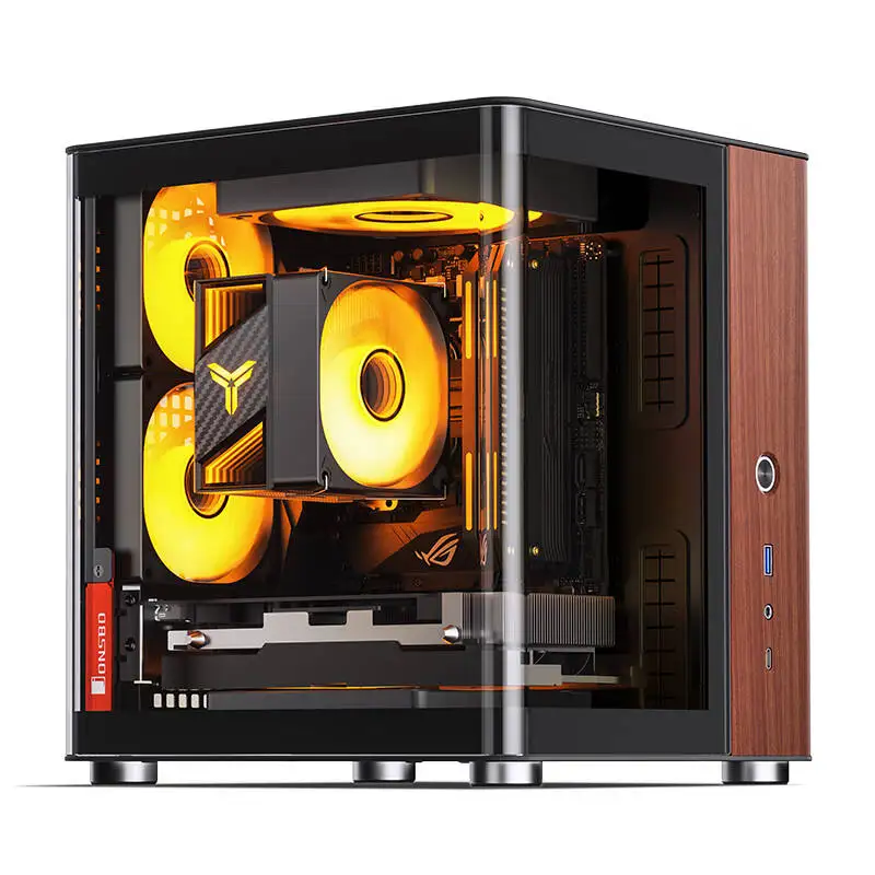Good Quality JONSBO TK-0 Black ITX Computer CASE with Bent Glass and Walnut Veneer Hyperboloid Glass Design Desktop PC Case view 6
