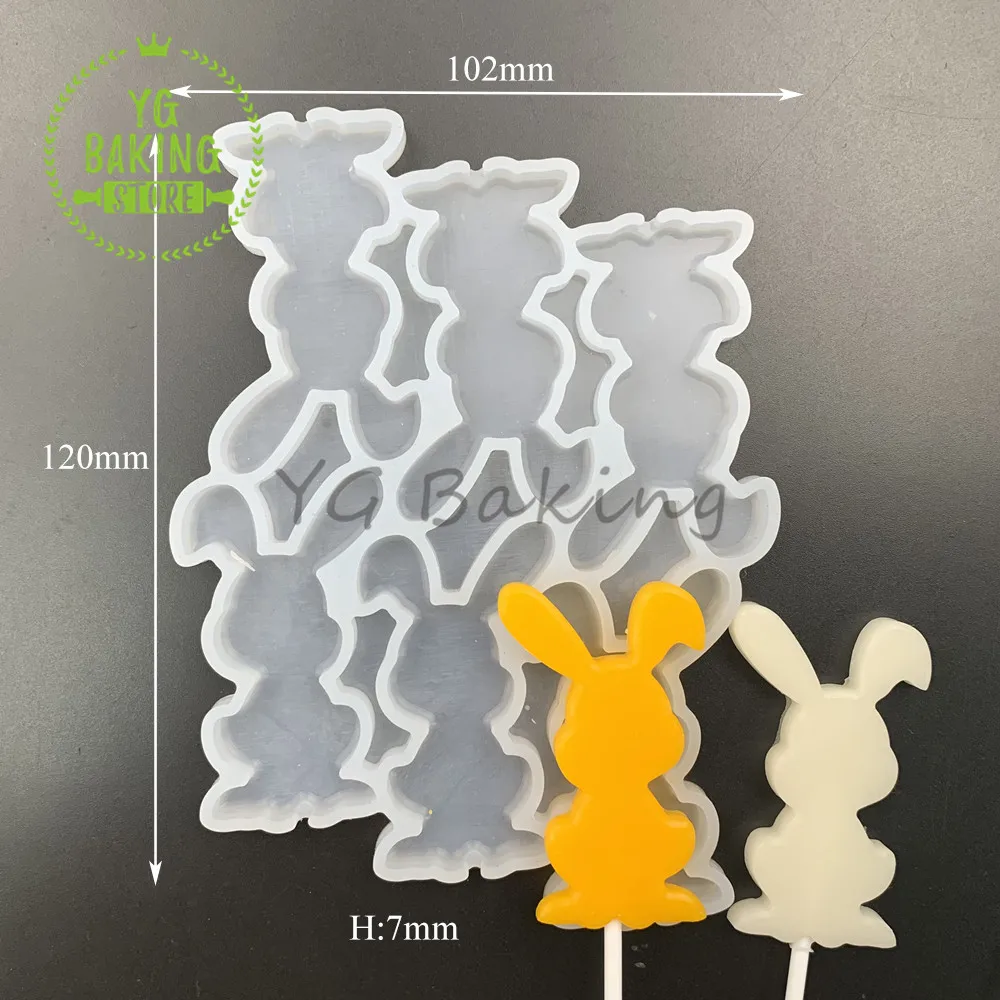 Dorica 3 Styles Easter Bunny Design Silicone Lollipop Mold DIY Rabbit Epoxy Resin Mould Chocolate Cake Decorating Tools Bakeware