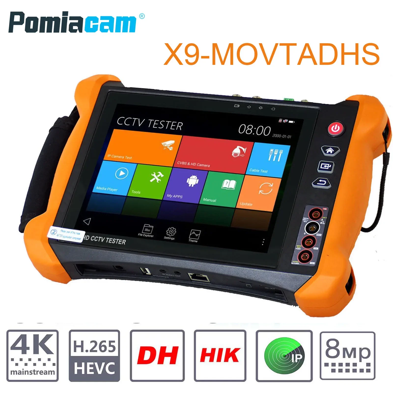 X9MOVTADHS 8inch camera tester monitor with Digital Multimeter ,Optical power meter, visual fault locater, TDR cable test,