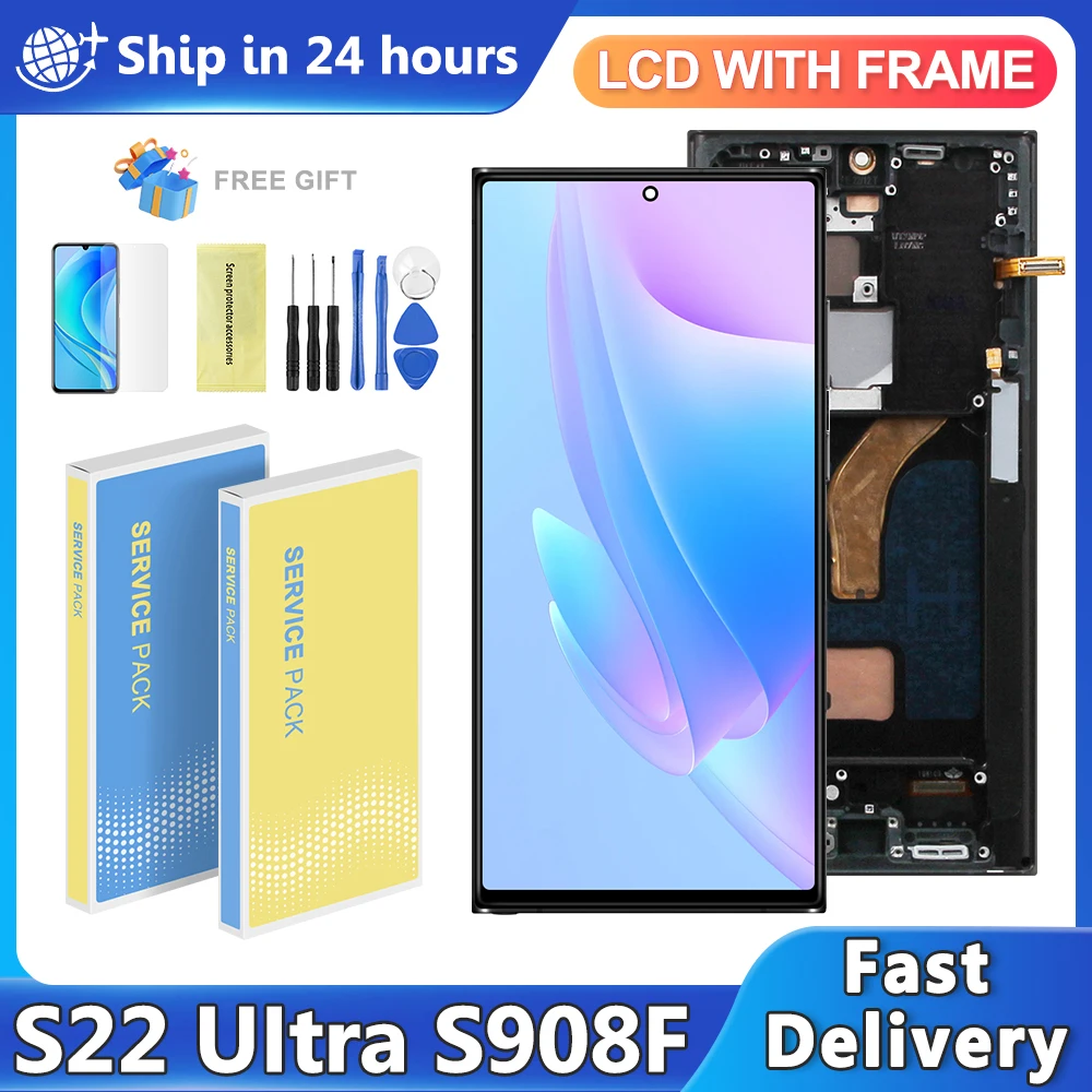 TFT S22U Display For Samsung Galaxy S22 Ultra 5G S908B S908B/DS Lcd Display Touch Screen Digital S22 Ultra Screen Assembly