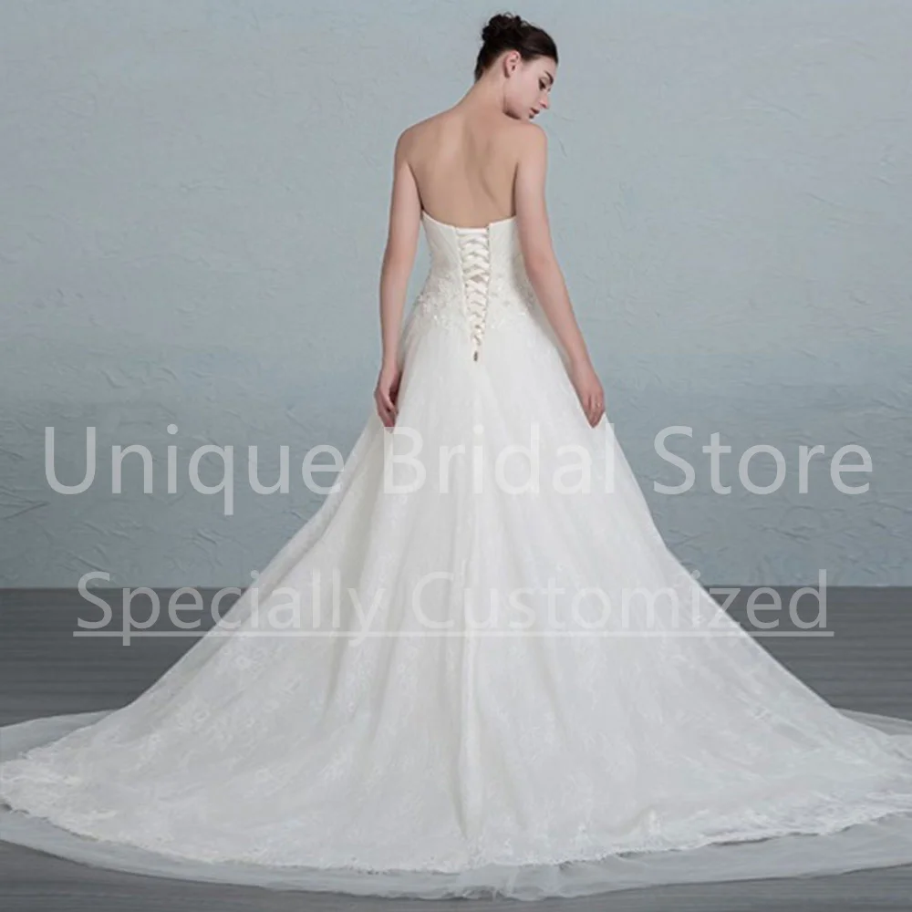 Customized New Sexy Wedding Dress Classic Applique Long Floor Length Pleat Sweetheart Beach Tulle Bridal Gowns For Travel Vestid