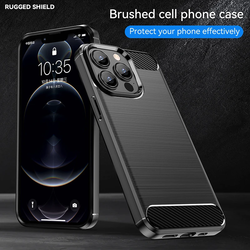 Rubber Carbon Fiber Soft TPU Silicone Back Cover For iPhone 15 14 Pro Max 13 12 11 Xs Max XR 7 8 Plus 13mini 15Plus Phone Cases